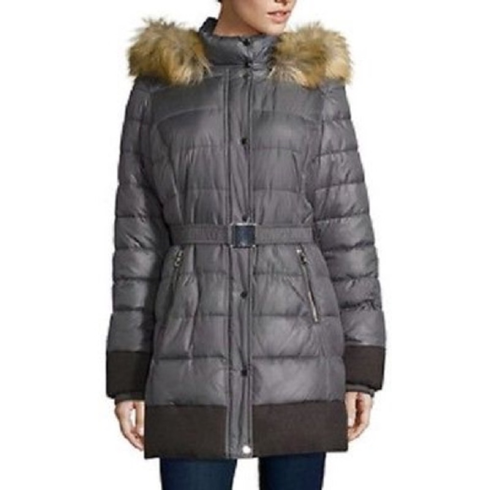 Ana mixed media puffer jacket faux fur hood