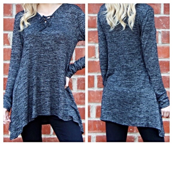 📍SALE Soft Flowy Marled Lace Up Tunic Top SM - Picture 2 of 4