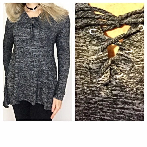 📍SALE Soft Flowy Marled Lace Up Tunic Top SM - Picture 3 of 4