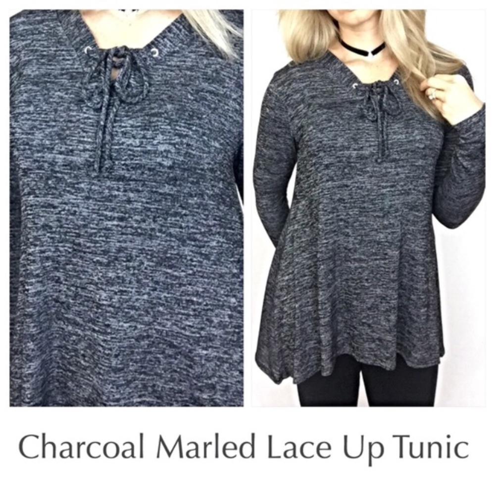 ‼️SALE Stretchy Marled LaceUp TunicTop SM - Picture 2 of 4