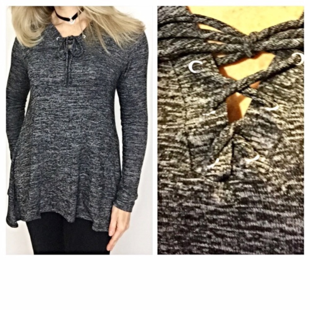 ‼️SALE Stretchy Marled LaceUp TunicTop SM - Picture 3 of 4