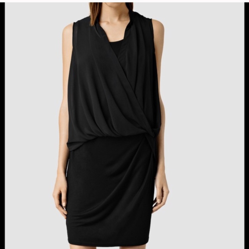 All Saints Siri Black Chiffon Overlay Wrap Dress