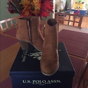 Camel suede booties used
