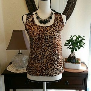 Leopard print tank top with lace accented back