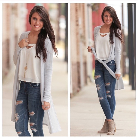 NWT L gray ribbed long sleeved duster cardigan - Picture 2 of 3