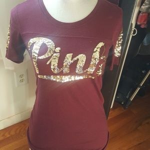 Victoria's Secret Pink maroon sparkly tee