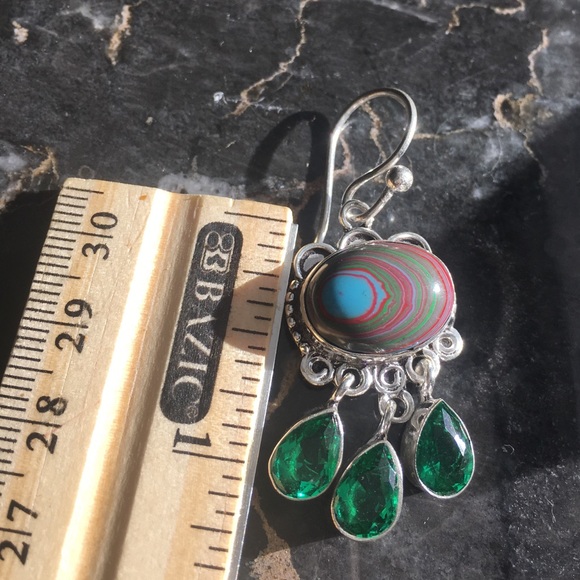 ⚜️Rainbow Calsilica with green quartz earrings⚜️ - Picture 7 of 7