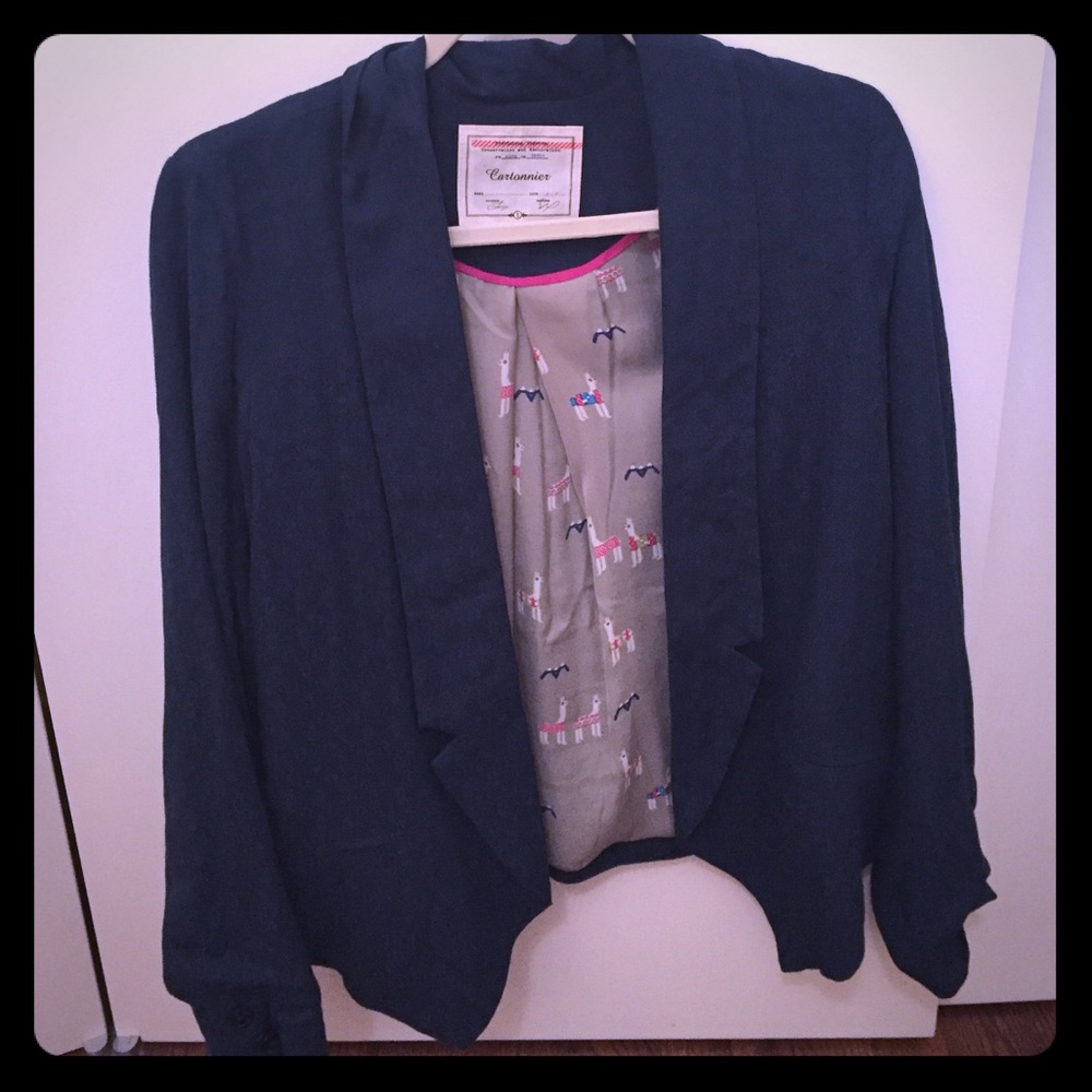 Anthropologie Mint Blazer with Llamas
