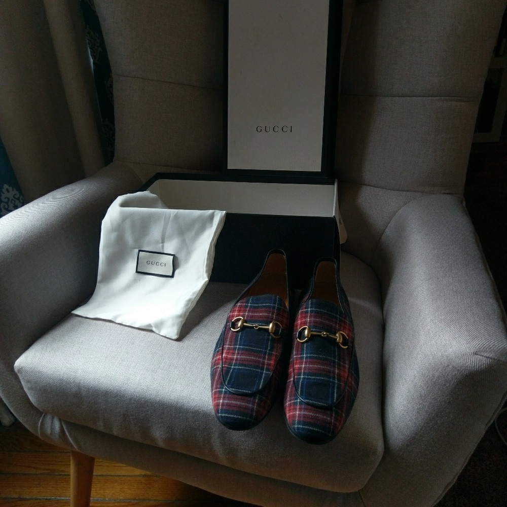 Gucci Jordaan Tartan Loafers with box and bag