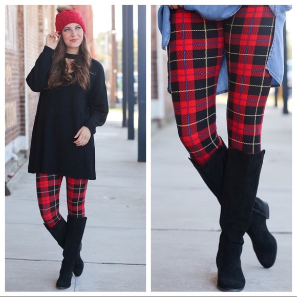 Infinity Raine Pants - LAST ONE NEW OS red plaid leggings