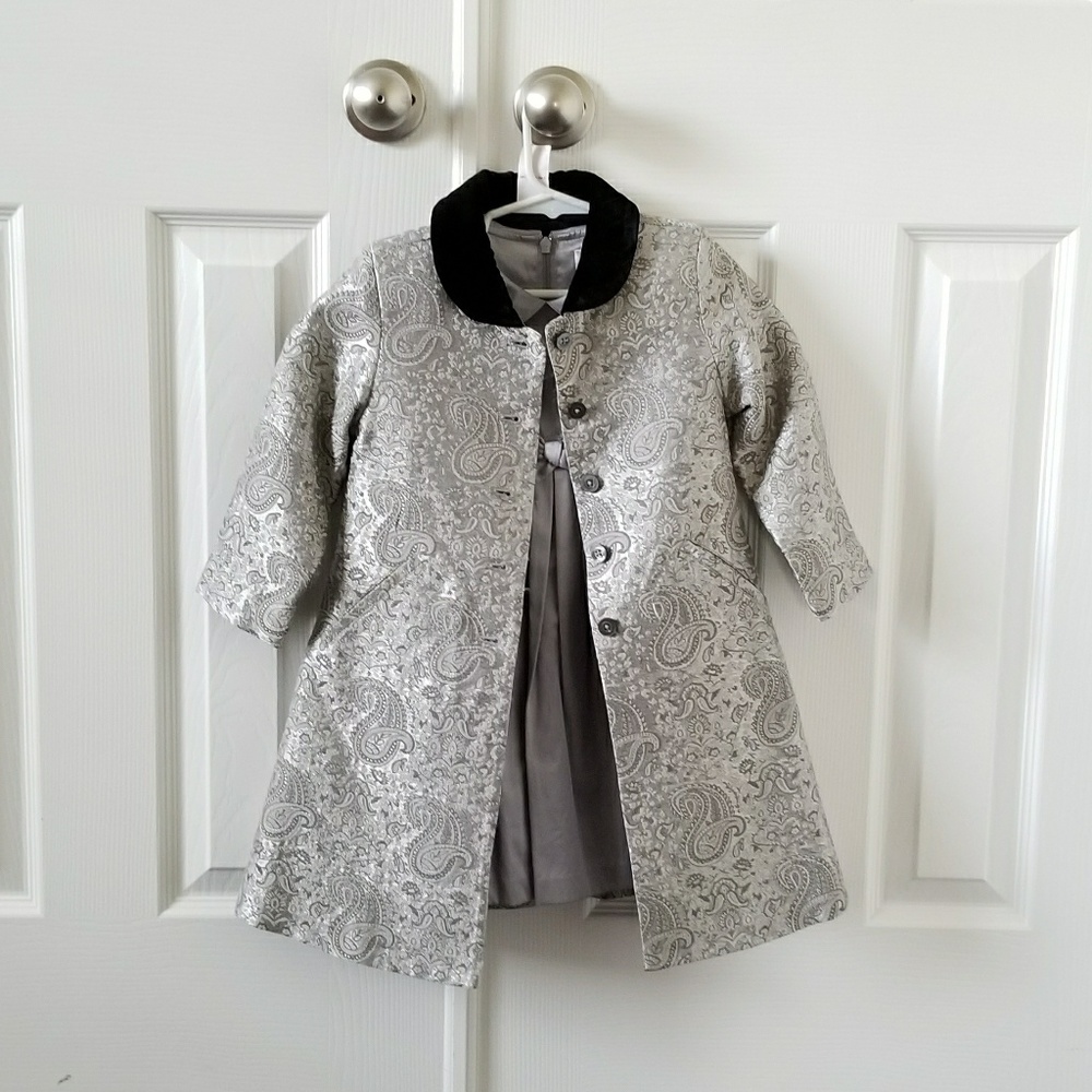 Holiday Silver Brocade Dress and Coat Gymboree