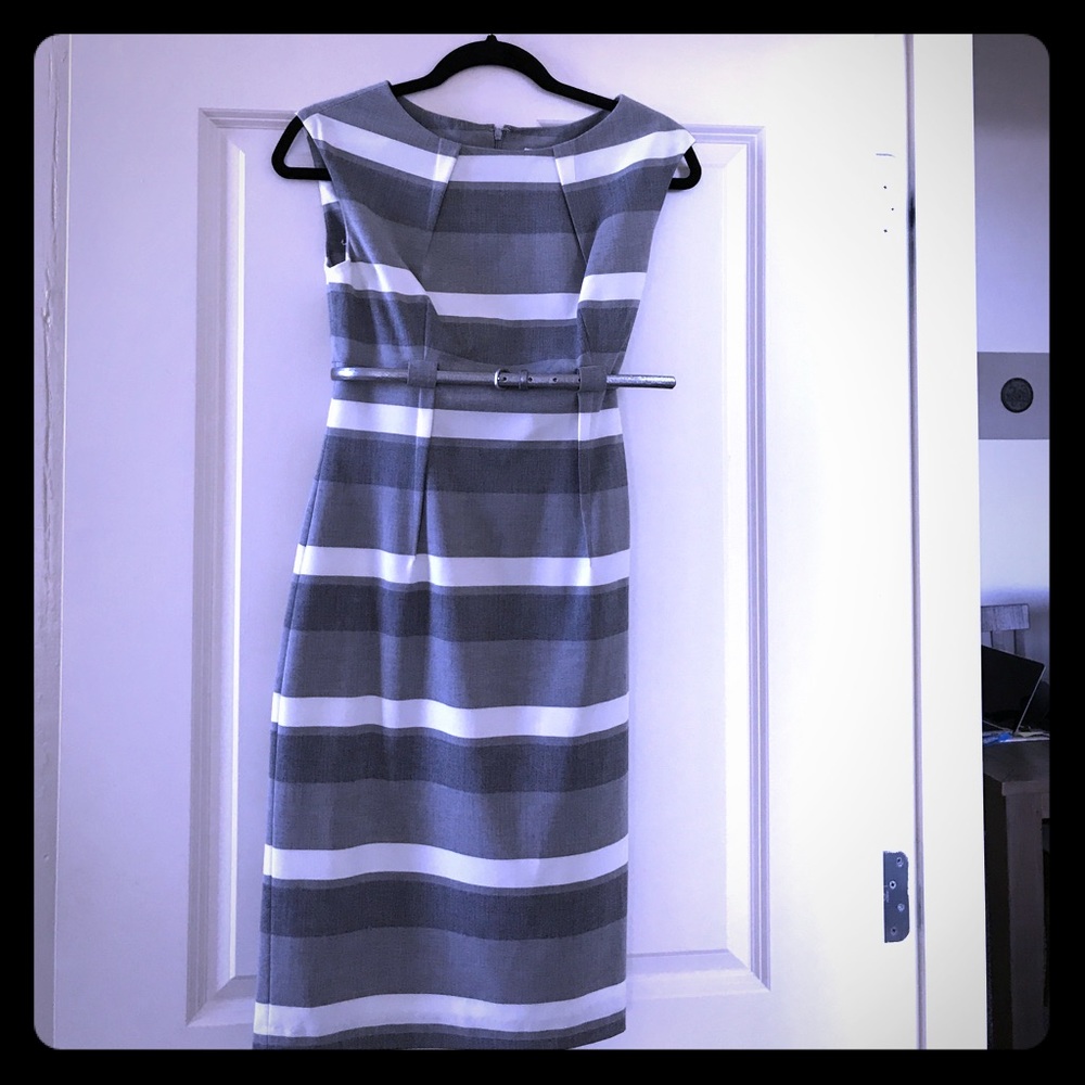 Calvin Klein striped gray dress with belt