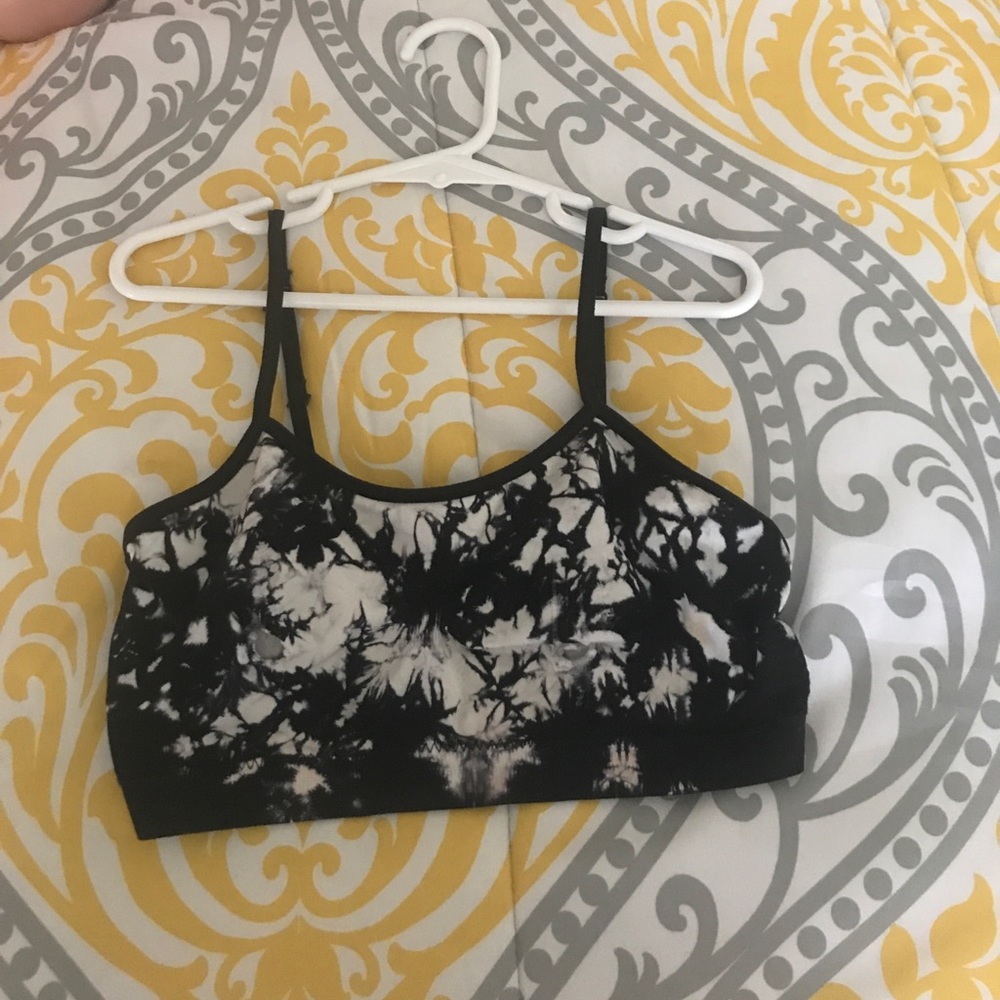 Tie dyed black and white sport bra.