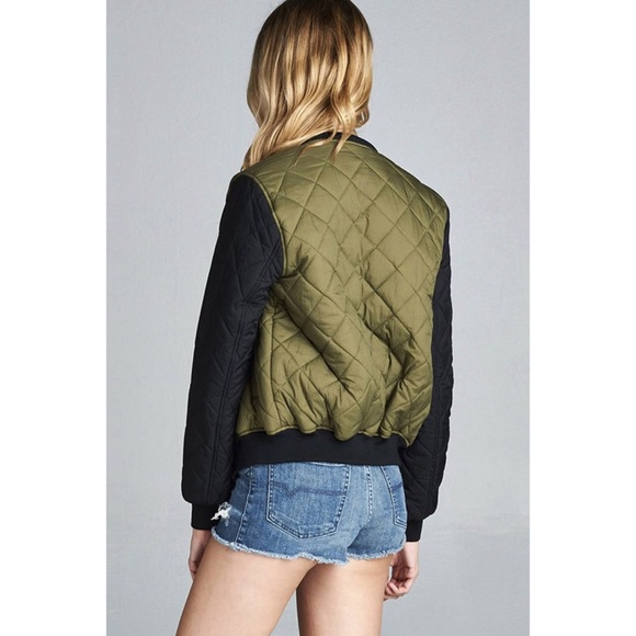 LAST ONE!! Olive & Black Quilted Bomber Jacket - Picture 2 of 3