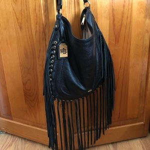 Lauren Ralph Lauren black fringe handbag