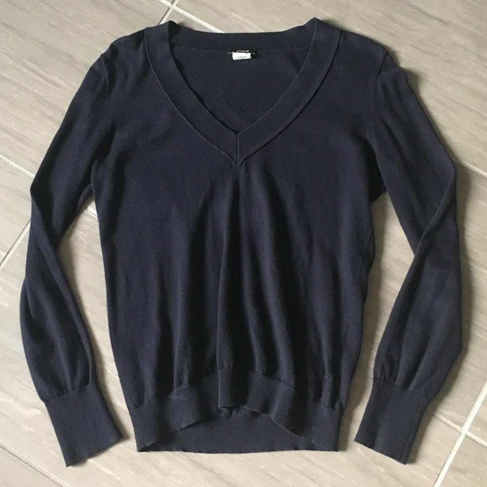 J. Crew Black Long Sleeve V-neck Shirt/Blouse XS