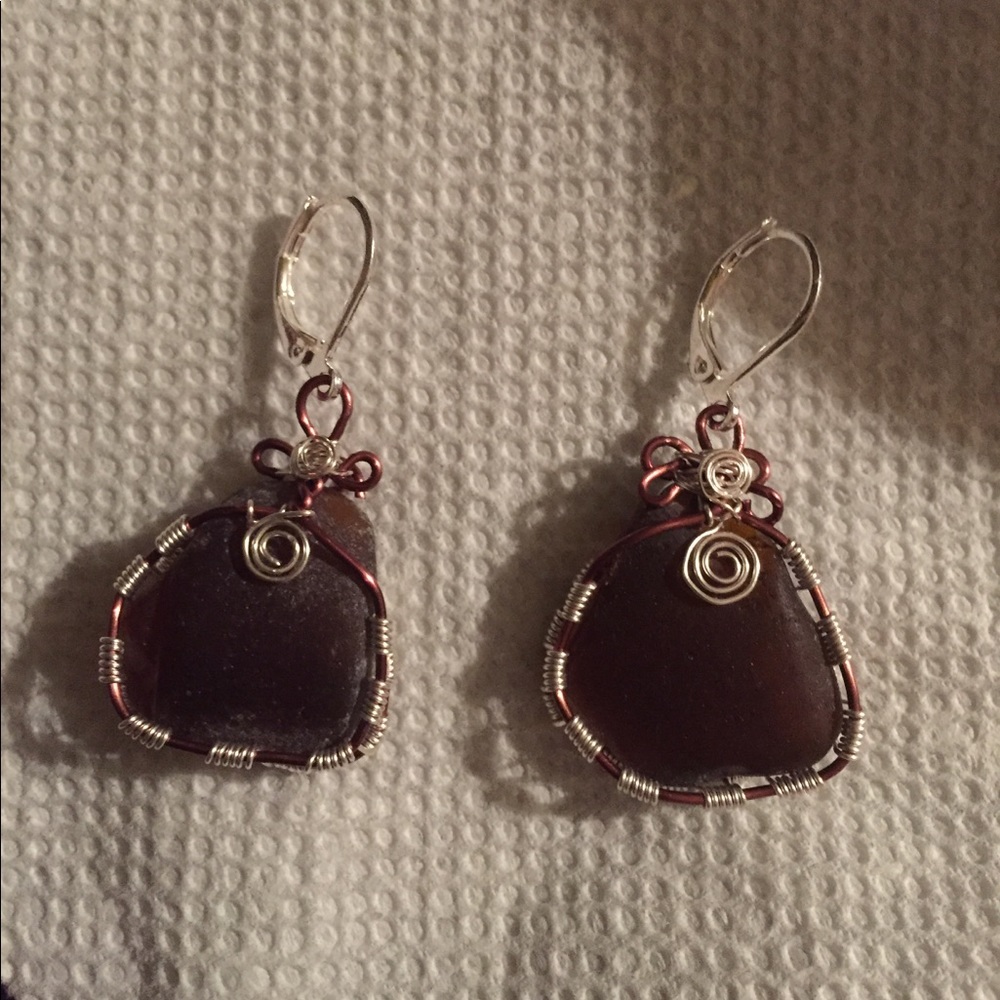 Brown beach glass earrings
