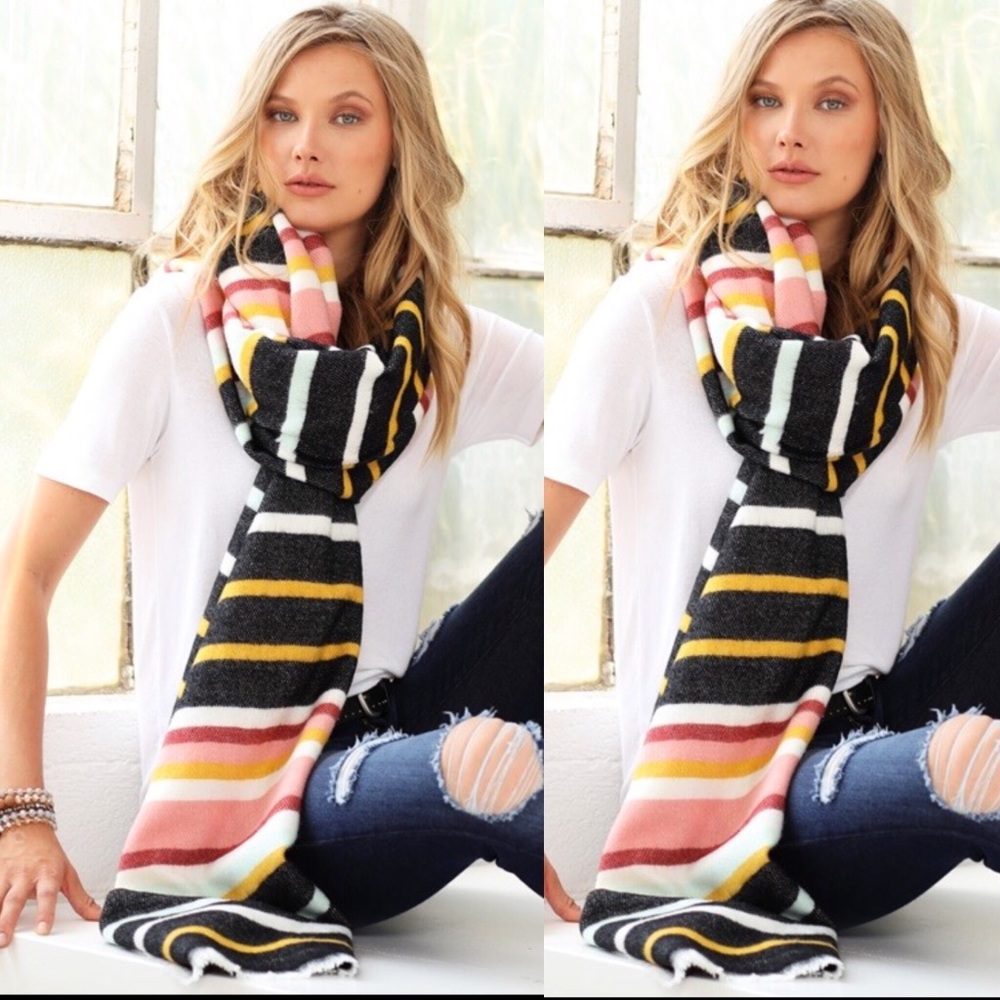 🍃Hello Fall🍃Oversized Multi Stripe Oblong Scarf - Picture 2 of 4