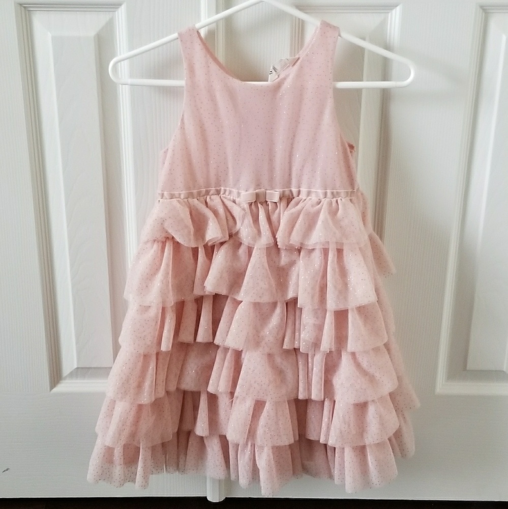 Blush Pink and Gold Ruffle Holiday Dress
