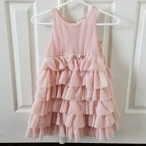 Blush Pink and Gold Ruffle Holiday Dress