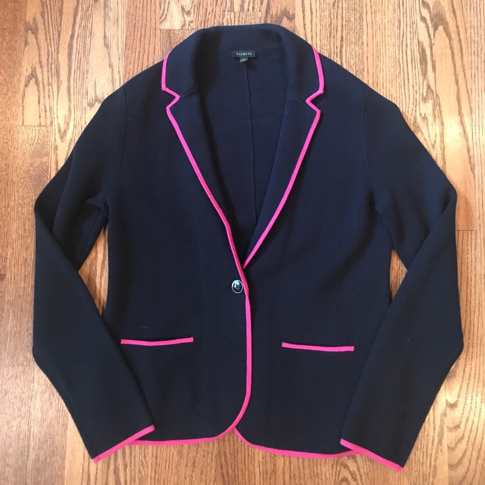 Talbots navy one button sweater size Medium