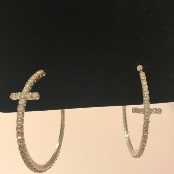 Jewelry - Rhinestone Cross hoop earrings