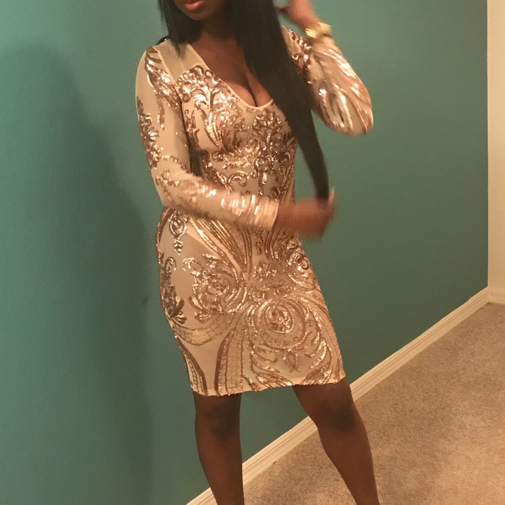 #Club #Party #Dress #Gold #Sequins #Mesh