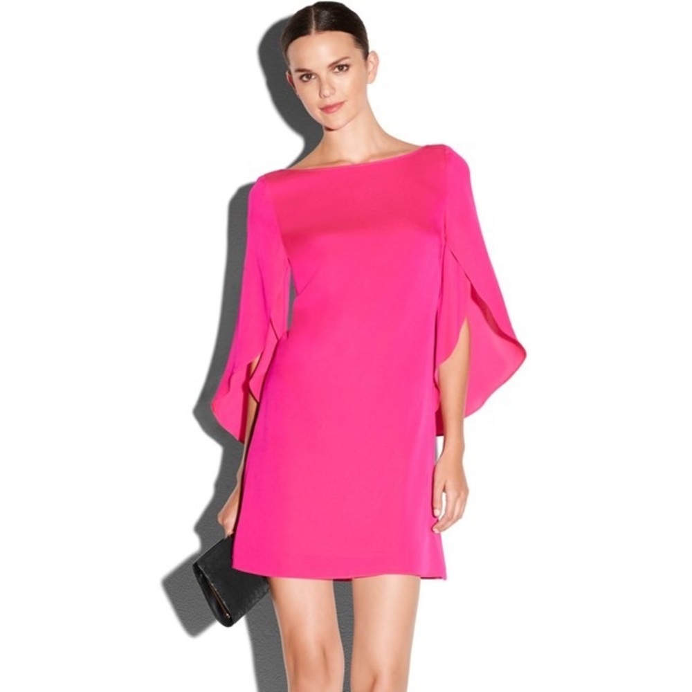 Milly Butterfly-Sleeve Stretch-Silk Dress HOT PINK