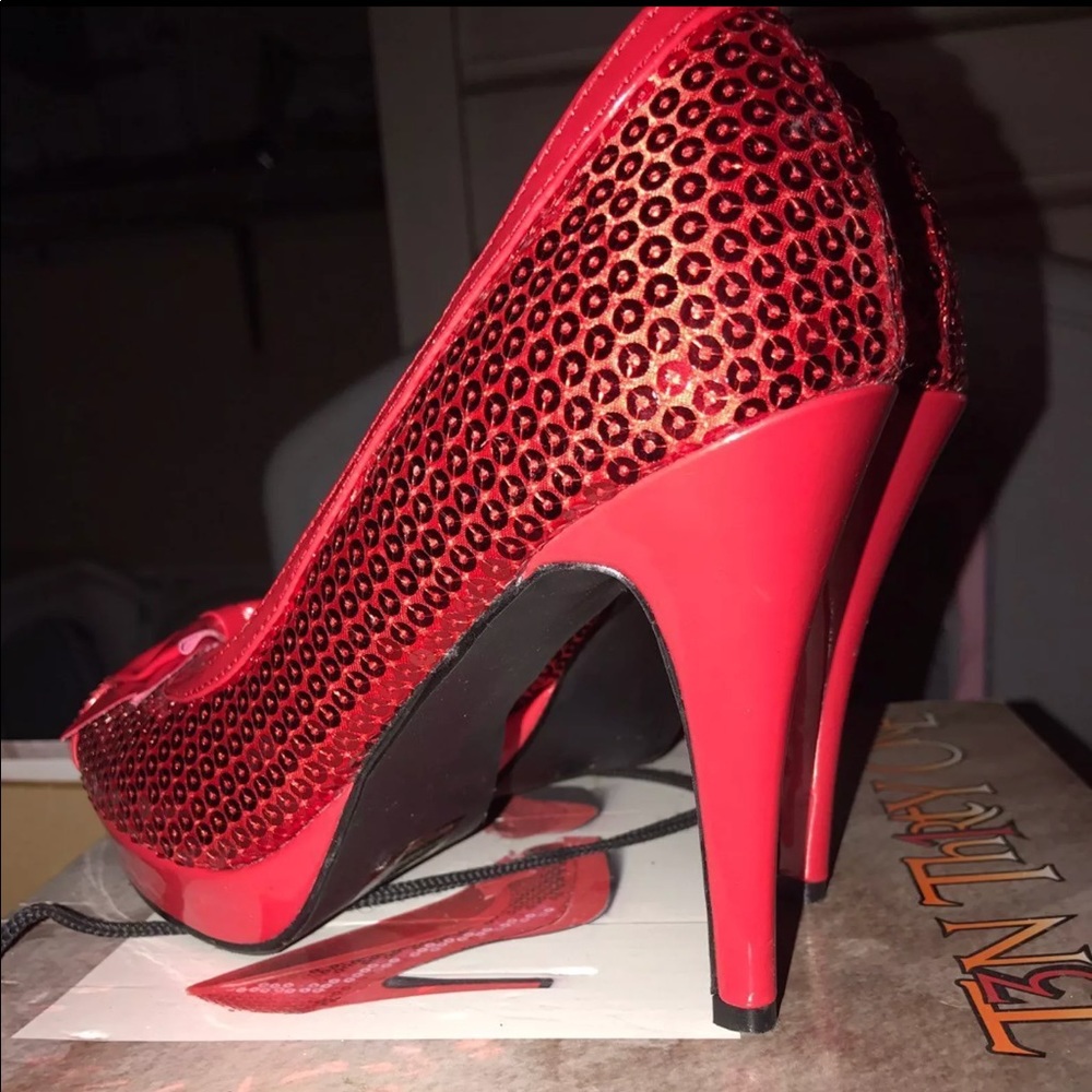 Red Sequin bow high heels