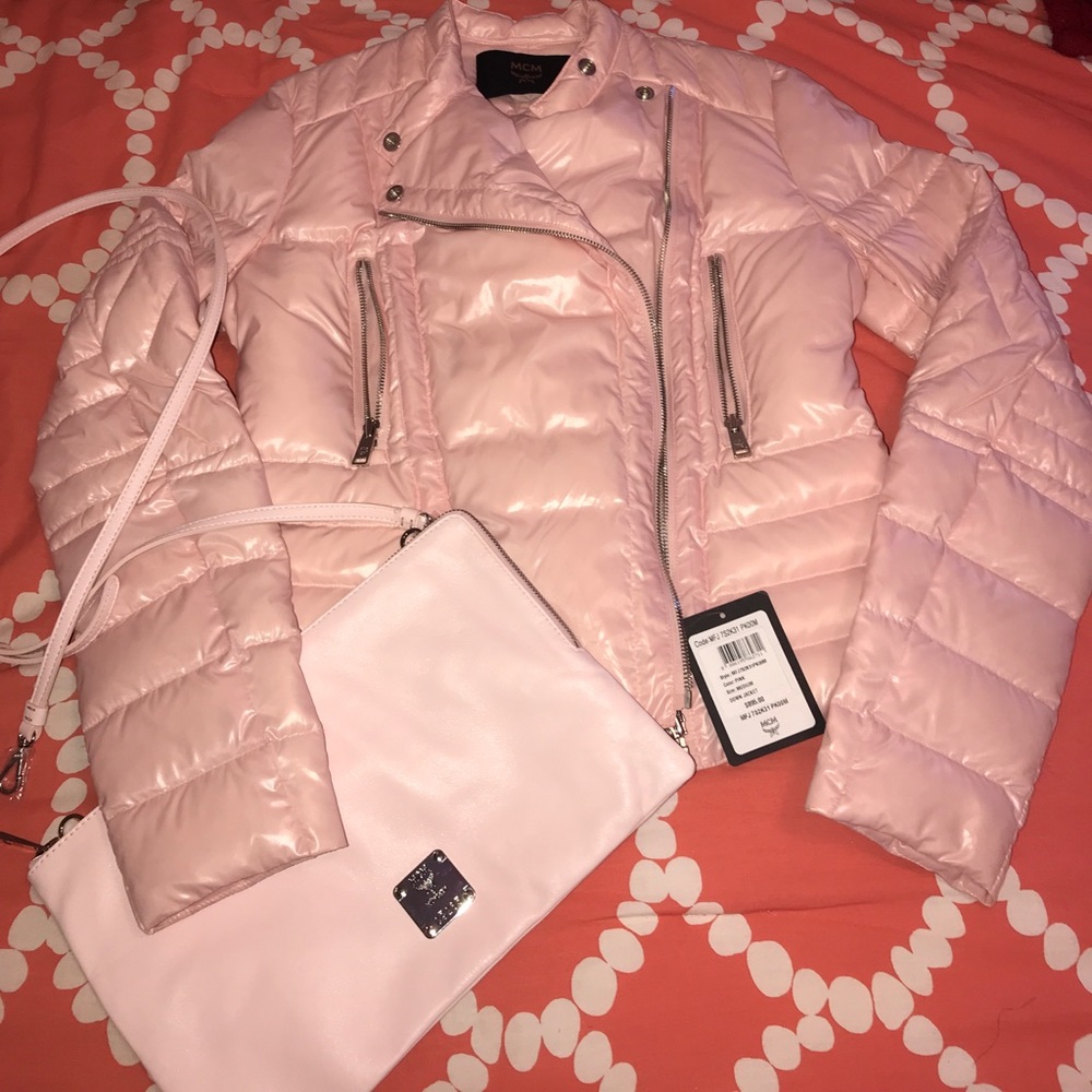 Pink Medium Down Jacket with pink pouch