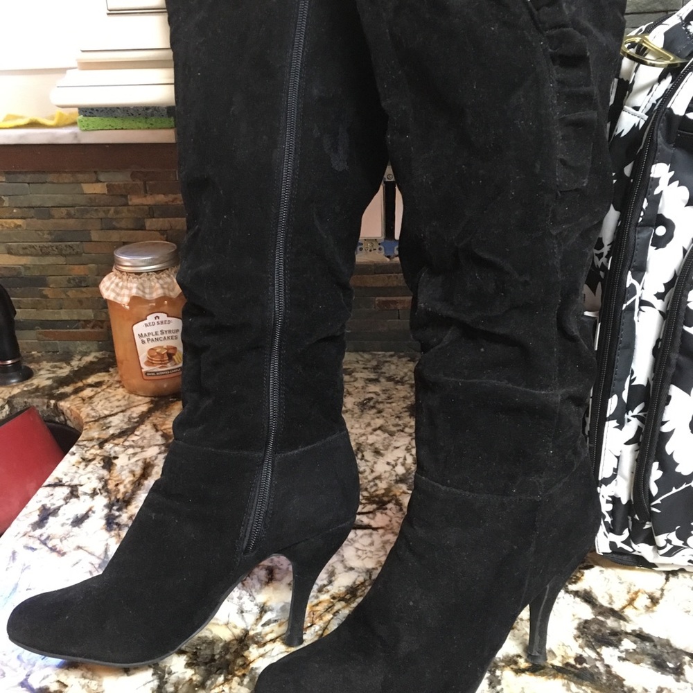 Black faux suede knee-high boots 8.5