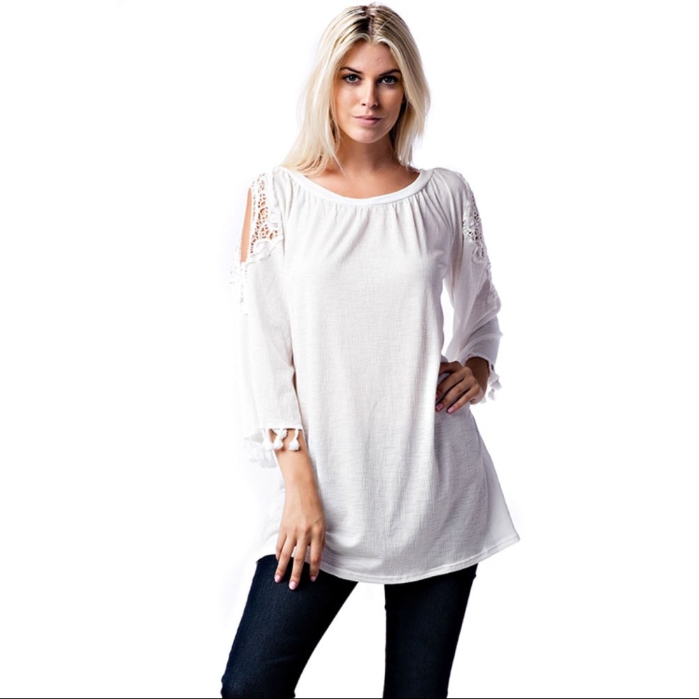 NEW- The Gianna White Tassle Blouse