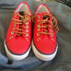 Red womens sperrys size 7