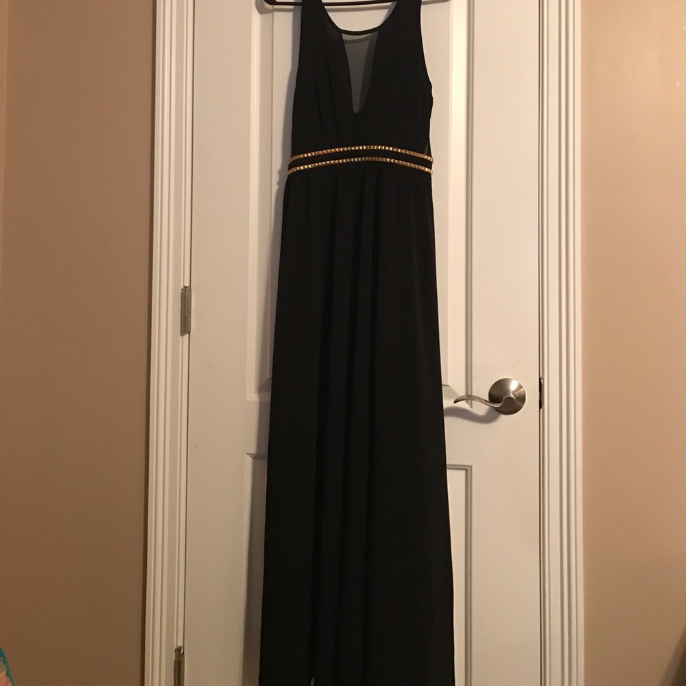 Black Dress with Gold and Mesh Detail