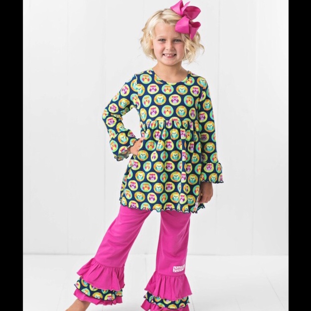 🦉Owl 🦉 Long Sleeve/Triple Ruffle Pants Set
