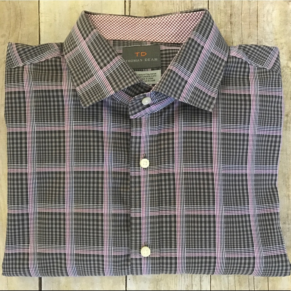 ✨🎉HP🎉 Thomas Dean Purple Gray Plaid Dress Shirt✨