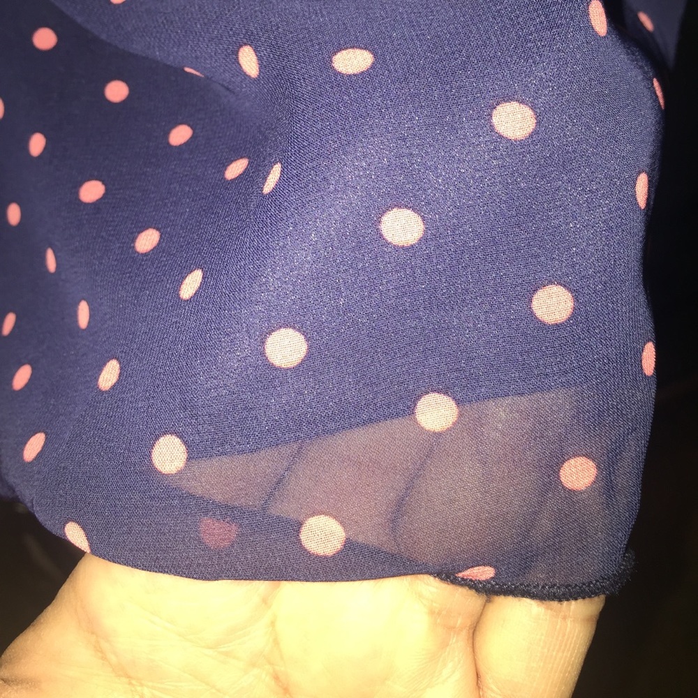Navy blue dress with pink polka dots. New w/ tags