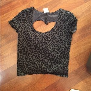 Leopard heart cutout crop top