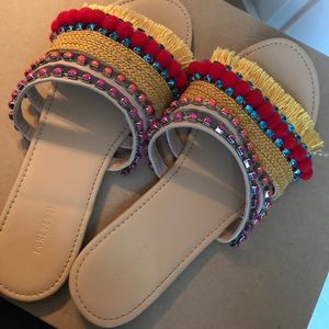 Fringed Pom Pom Sandals