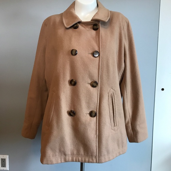 Wool blend camel colored pea coat - Picture 1 of 5