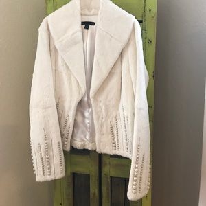 Sheri Bodell Rabbit coat w/wood bead. Worn twice
