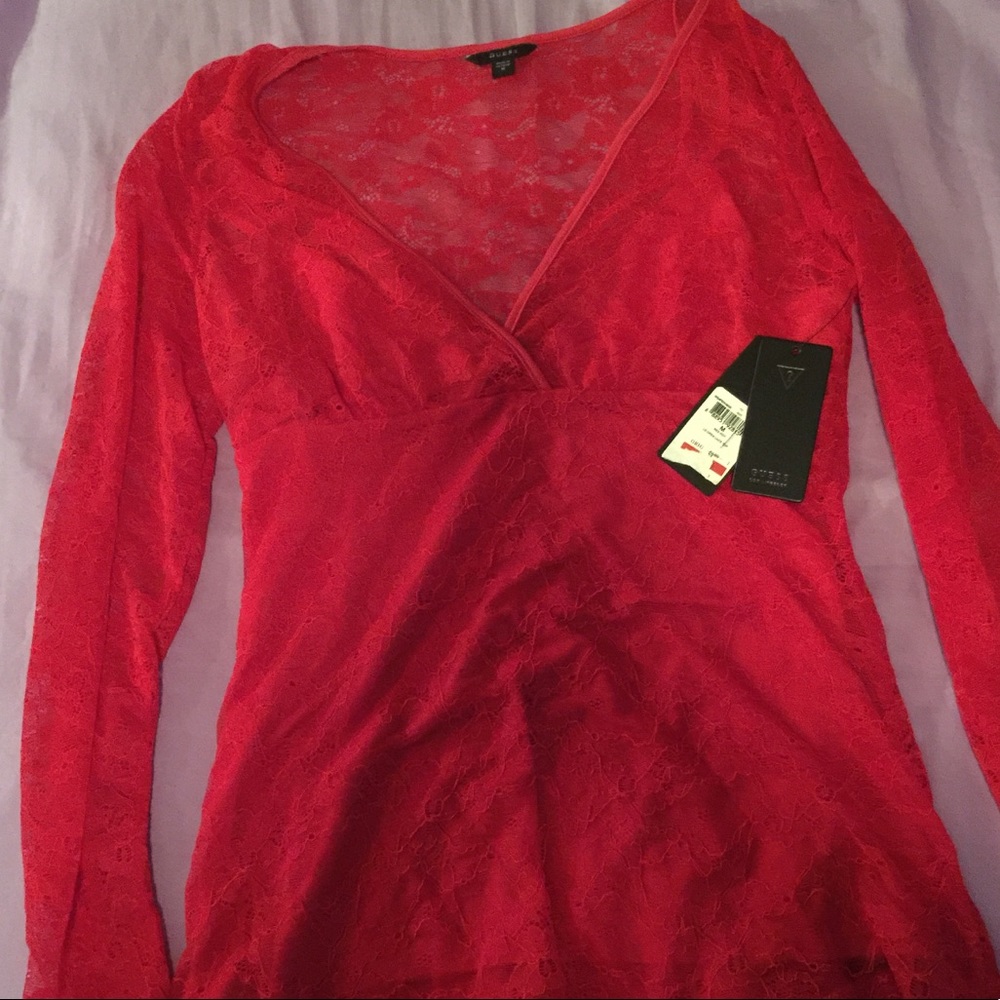 Guess red lace top.
