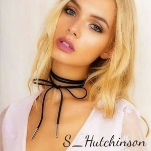 Velvet leather Choker With Silver Tip At End