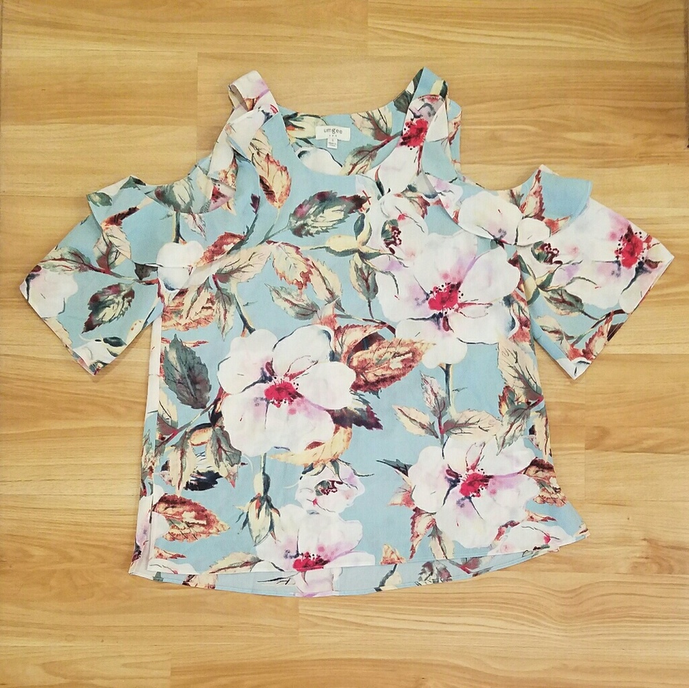 Umgee Off Shoulder Floral Print Blouse Sz SMALL