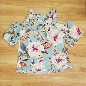 Umgee Off Shoulder Floral Print Blouse Sz SMALL