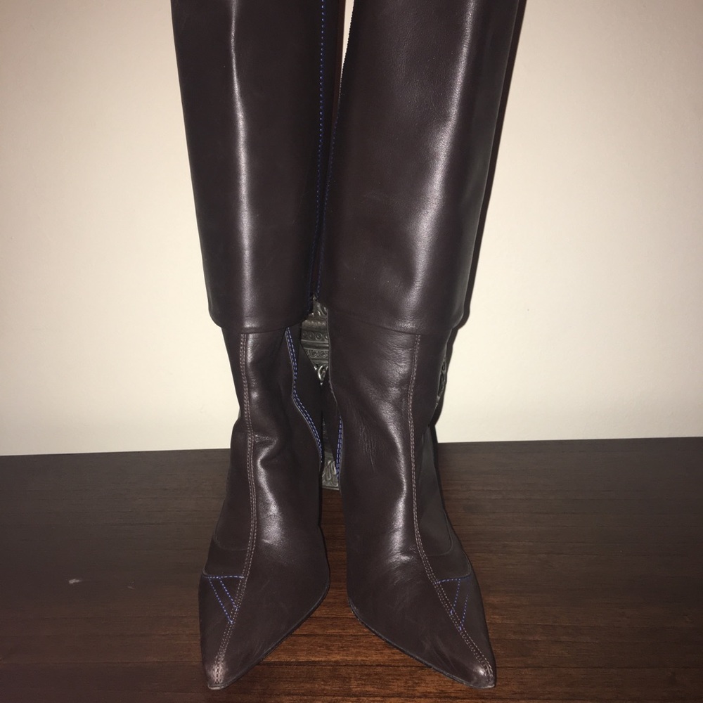 Miss Sixty Boots. Size 39. Brown with blue stitch.