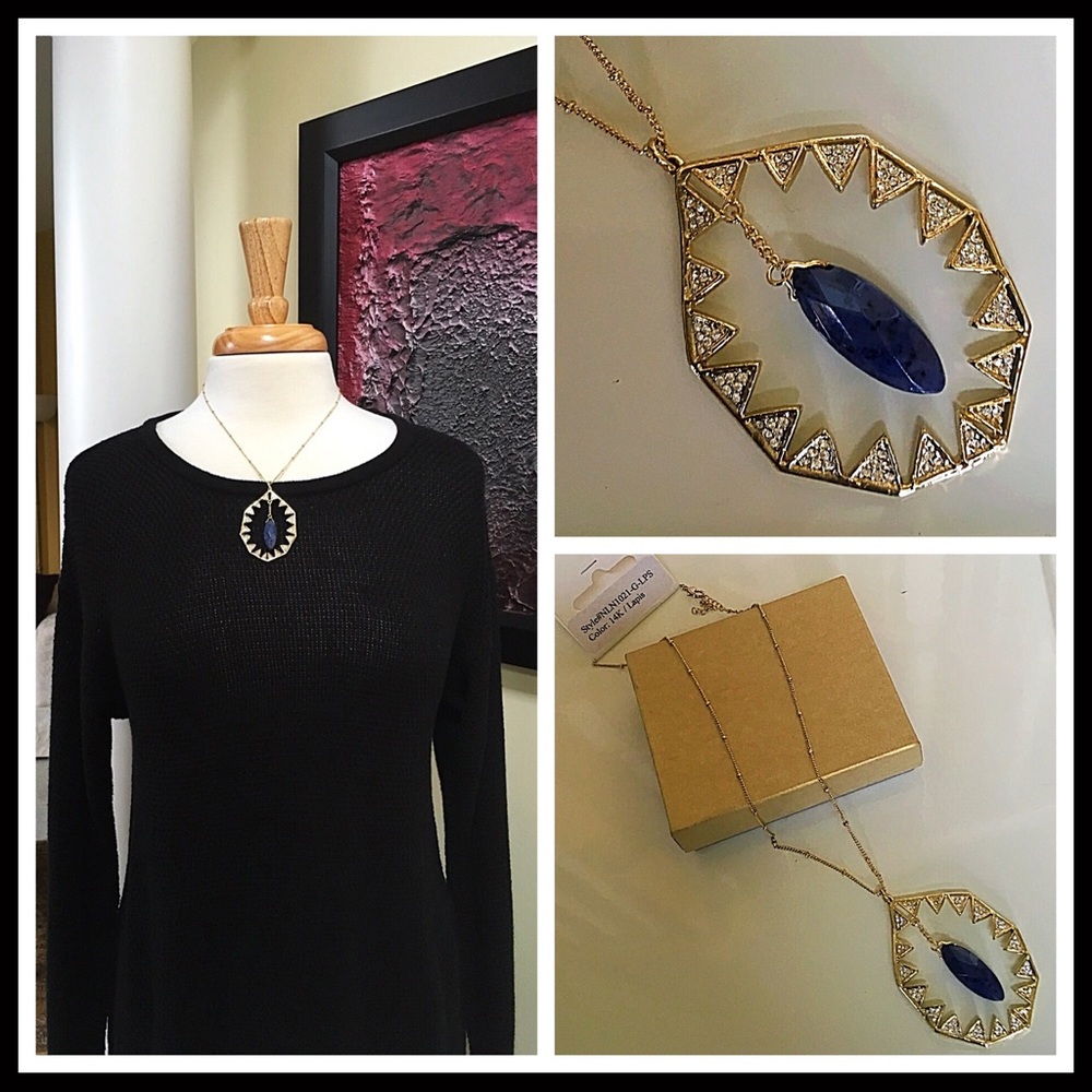 SWAROVSKI PAVE CRYSTAL LAPIS STONE LONG NECKLACE - Picture 6 of 8