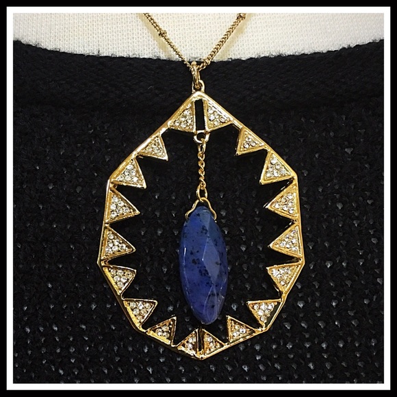 SWAROVSKI PAVE CRYSTAL LAPIS STONE LONG NECKLACE - Picture 3 of 8