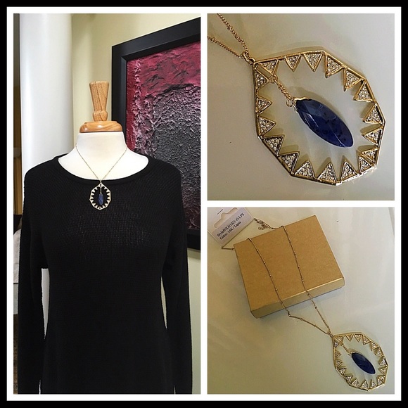 SWAROVSKI PAVE CRYSTAL LAPIS STONE LONG NECKLACE - Picture 6 of 8