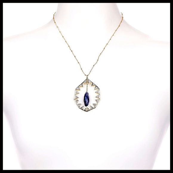SWAROVSKI PAVE CRYSTAL LAPIS STONE LONG NECKLACE - Picture 4 of 8